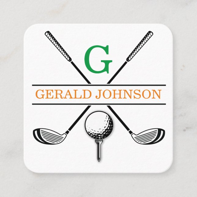 Minimalist Golf Monogram Design Square Business Ca Card (Front)