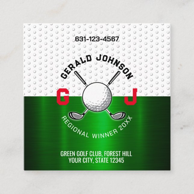 Minimalist Golf Monogram Design Square Business Card (Front)