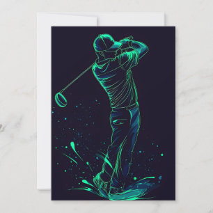 Minimalist Golfer Green Glow Silhouette Holiday Card