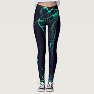 Minimalist Golfer Green Glow Silhouette Leggings