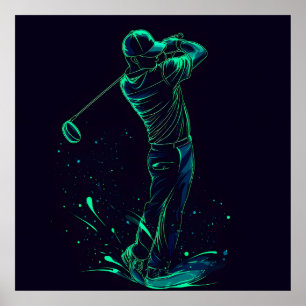 Minimalist Golfer Green Glow Silhouette Poster