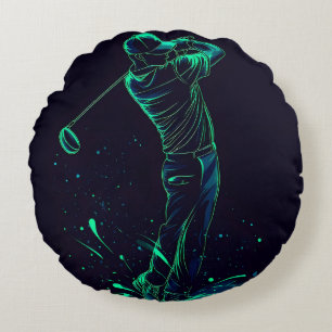 Minimalist Golfer Green Glow Silhouette Round Cushion