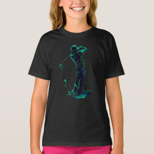 Minimalist Golfer Green Glow Silhouette T-Shirt