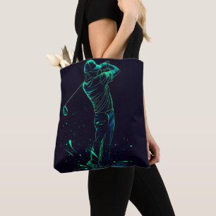 Minimalist Golfer Green Glow Silhouette Tote Bag