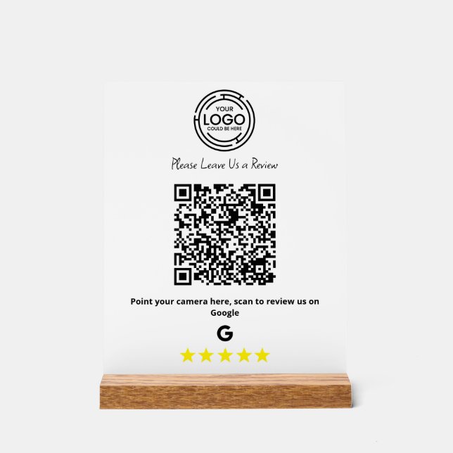 Minimalist Google Reviews Business Qr Code   Acrylic Sign (Front)