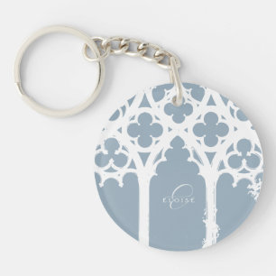 Minimalist Gothic Elegant Typography Blue Grey Key Ring
