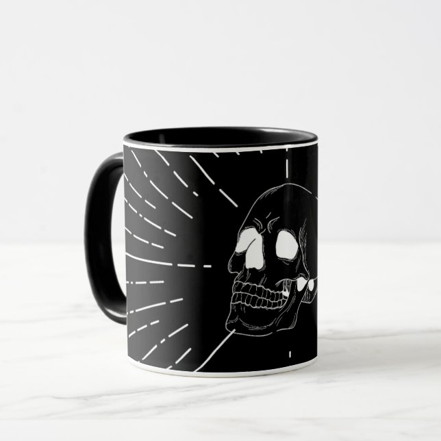 Minimalist Gothic Skull Art Black Coffee Mug (Front Left)