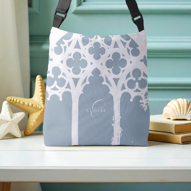 Minimalist Gothic Window Calligraphy Pale Blue Crossbody Bag (Creator Uploaded)