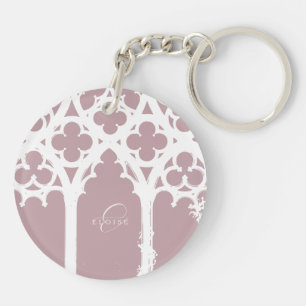 Minimalist Gothic Window Calligraphy Pale Pink Key Ring