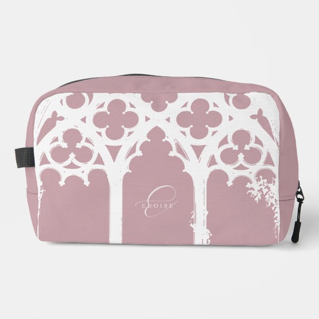 Minimalist Gothic Window Calligraphy Pastel Pink Dopp Kit (Front)