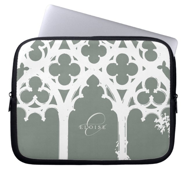 Minimalist Gothic Window Calligraphy Sage Laptop Sleeve (Front)
