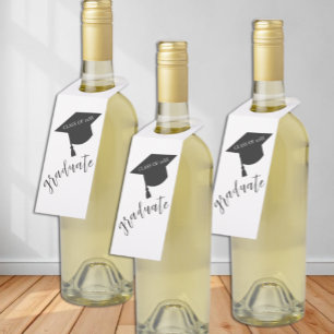 Minimalist Grad Cap Black & White Graduation Bottle Tag