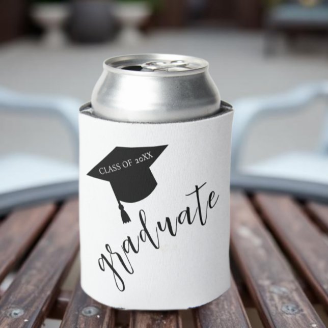 Minimalist Grad Cap Black & White Graduation Can Cooler (Creator Uploaded)