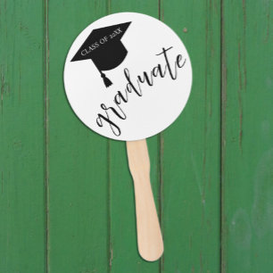 Minimalist Grad Cap Black & White Graduation Hand Fan