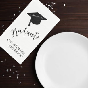 Minimalist Grad Cap Black & White Graduation Napkin