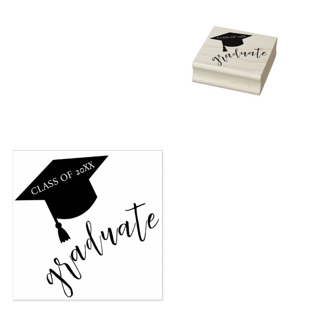Minimalist Grad Cap Black & White Graduation Rubber Stamp (Stamped)