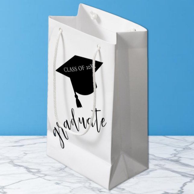 Minimalist Grad Cap Black & White Graduation Small Gift Bag (Creator Uploaded)