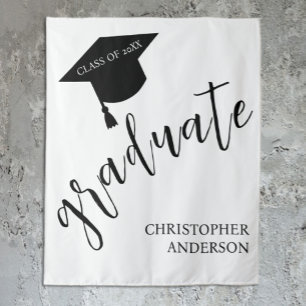 Minimalist Grad Cap Black & White Graduation Tapestry