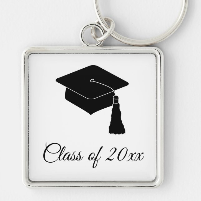 Minimalist Grad Cap Class of 2018 Key Ring (Front)