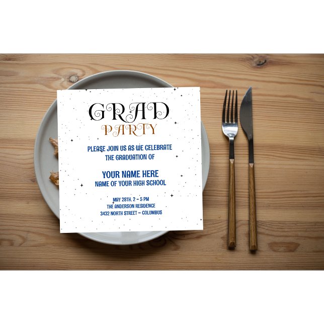 Minimalist Grad Party Blue Black & White Script Enclosure Card (Creator Uploaded)