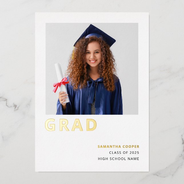 Minimalist Grad Real Gold Foil Announcement (Front)