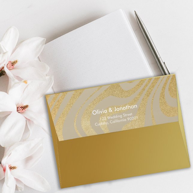 Minimalist Gradient Gold Wedding Invitation Envelope (Elegant Modern Champagne Gold Wedding Envelope)