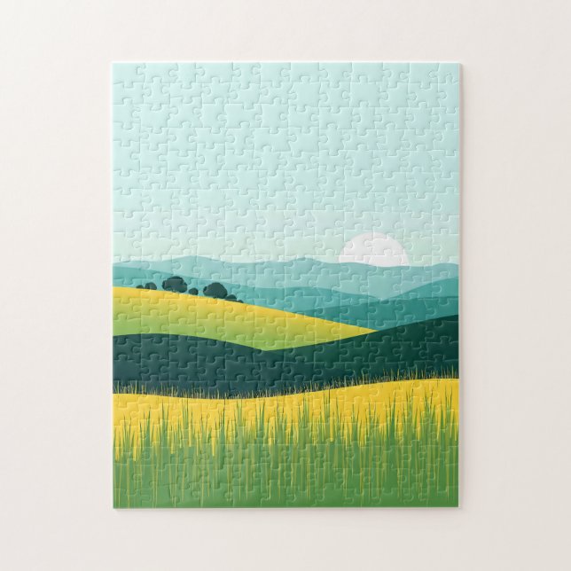 Minimalist Gradient Hills and Grass Landscape Jigsaw Puzzle (Vertical)