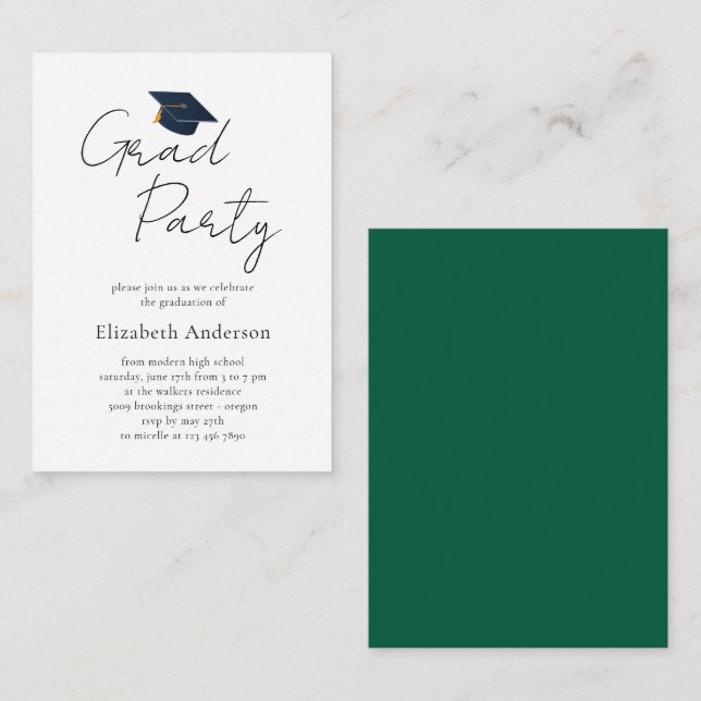 Minimalist Graduate Cap Typography Invitation (Front/Back)