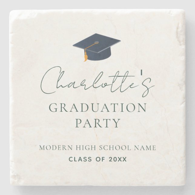 Minimalist Graduate Commencement Table Decor Stone Coaster (Front)