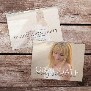 Minimalist Graduate Modern Simple Two Photo Invitation