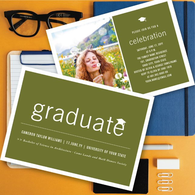 Minimalist Graduate Photo Simple Graduation Party Invitation (Creator Uploaded)