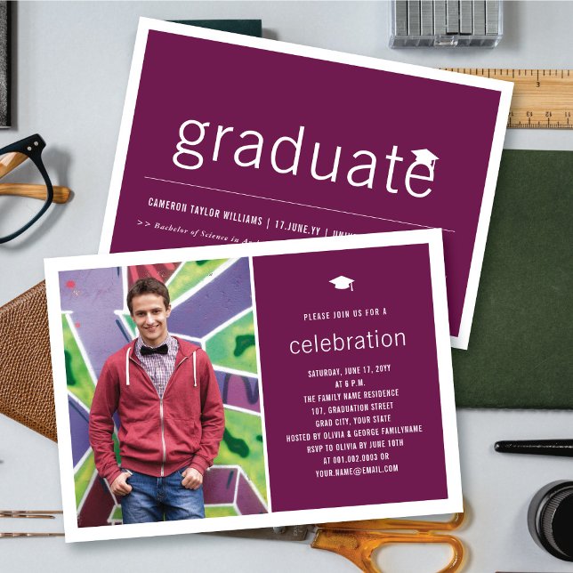 Minimalist Graduate Photo Simple Graduation Party Invitation (Creator Uploaded)