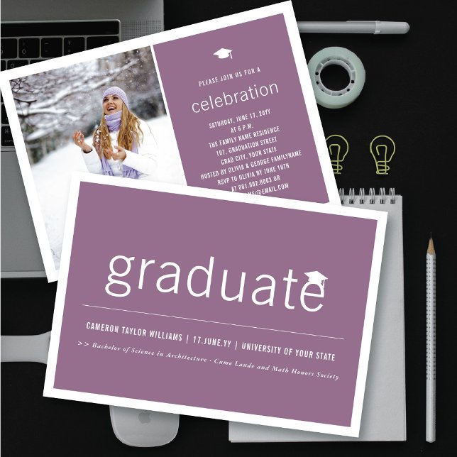 Minimalist Graduate Photo Simple Graduation Party Invitation (Creator Uploaded)