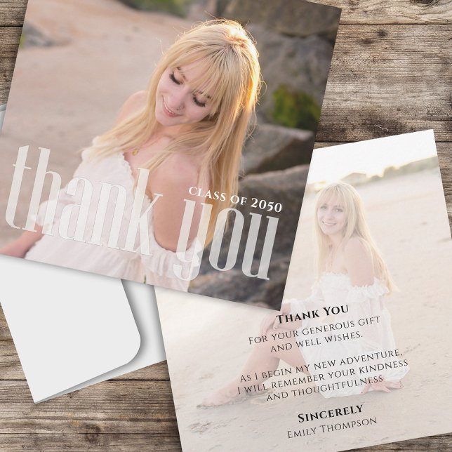 Minimalist Graduate Photo Thank You Custom Card (Creator Uploaded)