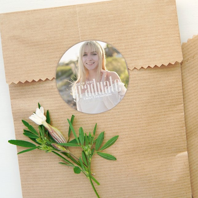 Minimalist Graduate Picture Simple Modern Photo Classic Round Sticker (Creator Uploaded)