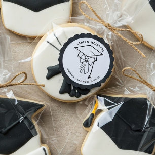 Minimalist Graduation Cap with Bow Classic Round Sticker