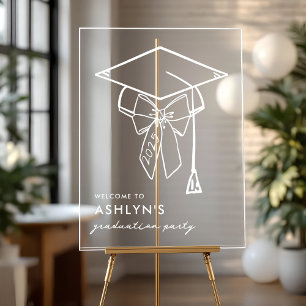 Minimalist Graduation Cap with Bow Welcome Acrylic Sign