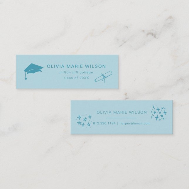 Minimalist Graduation Icon Name Card Blue (Front/Back)