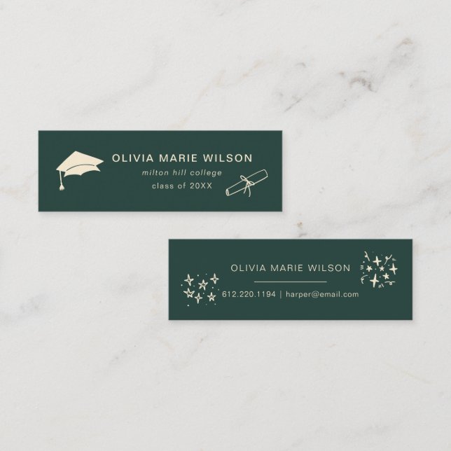 Minimalist Graduation Icon Name Card Forrest Green (Front/Back)