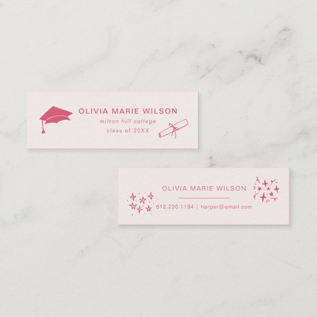 Minimalist Graduation Icon Name Card Light Pink (Front/Back)