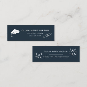 Minimalist Graduation Icon Name Card Navy Blue