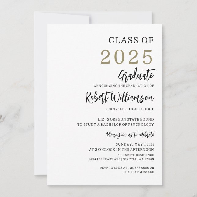 Minimalist Graduation Party Invitation (Front)