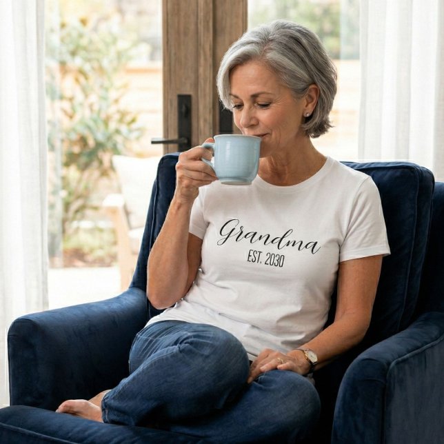 Minimalist Grandma Established Black Script Text T-Shirt (Creator Uploaded)