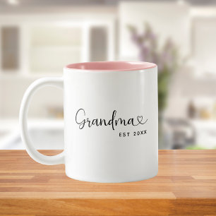 Minimalist Grandma Established Elegant Script Two-Tone Coffee Mug