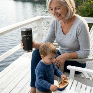 Minimalist Grandma Established White Script Text Insulated Tumbler