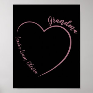 Minimalist Grandma With Grandkids Names And Heart  Poster