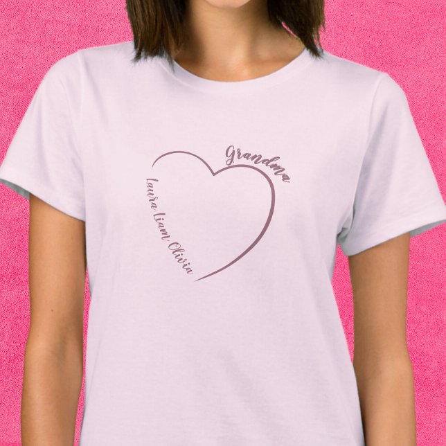Minimalist Grandma with Grandkids Names and Heart T-Shirt (Creator Uploaded)