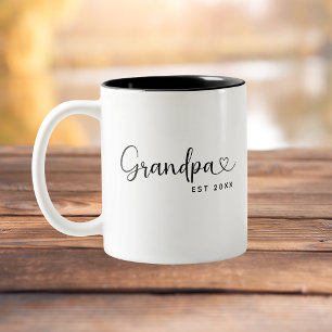 Minimalist Grandpa Established Elegant Script Two-Tone Coffee Mug