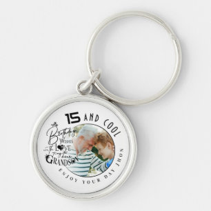 Minimalist Grandson Birthday Lettering Photo Key Ring