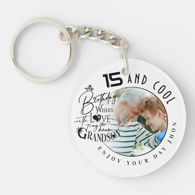 Minimalist Grandson Custom Gifts Key Ring (Front)